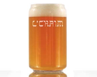 L'Chaim Hebrew Cheers Beer Glass - Etched Pint Glass - Jewish Gift