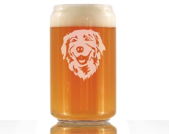 NEW Golden Retriever Happy Face - Cute Funny Beer Can Pint Glass, Etched Sayings - Cute Gifts for Dog Lovers with Golden Retrievers