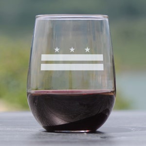 Washington DC Flag Stemless Wine Glass: Etched Souvenir Gift