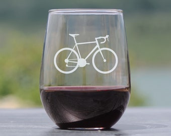 Bicchiere da vino senza stelo per bicicletta inciso: regalo per ciclisti (17 once)