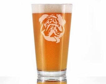 Etched Bulldog Pint Glass: 16 Oz, Dog Lover Gift