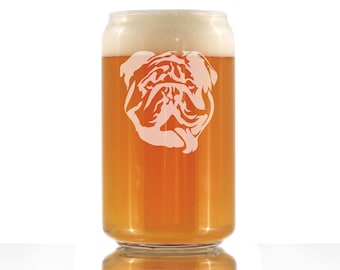 Etched Bulldog Beer Can Glass: Funny Dog Lover Gift