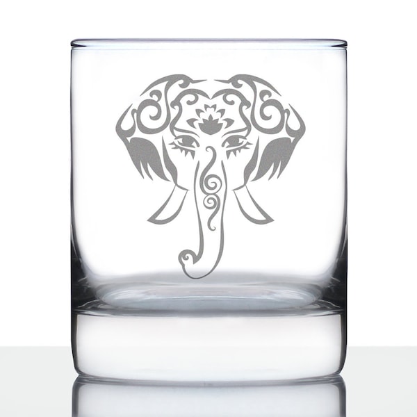 Elephant Boho - 10 oz Rocks Glass or Old Fashioned Glass, Etched Sayings - Fun Hippie Elephant Gifts for Women & Men