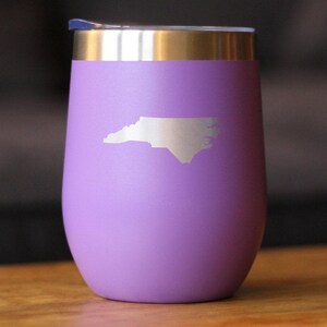 North Carolina State Outline Wine Tumbler: Stainless Steel Travel Mug Purple