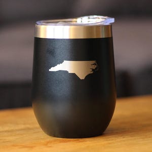 North Carolina State Outline Wine Tumbler: Stainless Steel Travel Mug Black