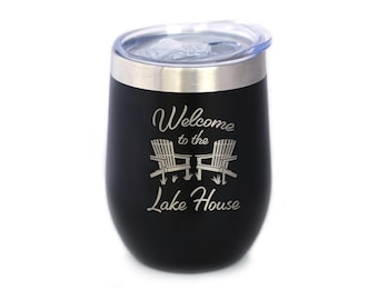 Lake House Wine Tumbler: Insulated Stainless Steel Cup with Lid