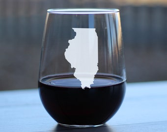 Etched Illinois State Stemless Wine Glass: Gift for Illinoisans (17 Oz)
