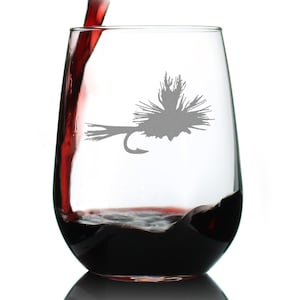 Fly Fishing Stemless Wine Glass - Unique Flyfishing Themed Gifts for Fishermen - Large 17 oz Glasses