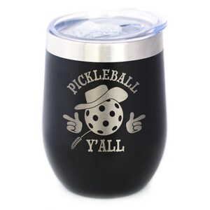 Funny Pickleball Gifts Insulated Wine Tumbler with Sliding Lid Pickleball Y&#39;all 12oz Stainless Steel Tumbler