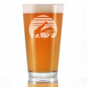 Giraffe Sunset - Pint Glass, 16 Oz, Etched Animals, Zoo Animals Gift for Women & Men that Love Giraffes