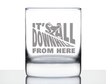 Etched Skiing Rocks Glass: Funny Gift for Skiers - 10 oz