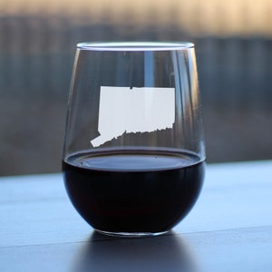 Connecticut State Outline Stemless Wine Glass - Etched Sayings, Engraved Gifts for Connecticuters - Large 17 Oz