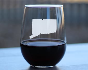 Etched Connecticut State Outline Wine Glass - Gift for Connecticuters