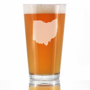 Ohio State Outline Pint Glass for Beer - Engraved Gifts for Ohioans - 16 Oz