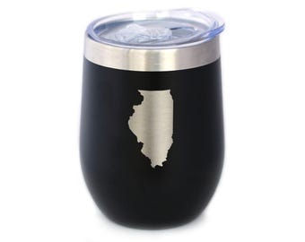 Illinois State Outline Wine Tumbler: Insulated Stainless Steel, Sliding Lid