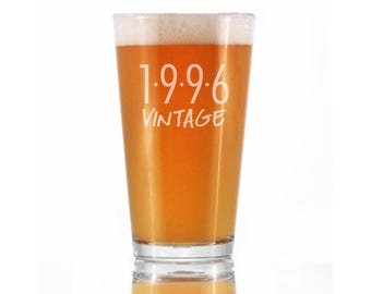 Vintage 1996 - 30th Birthday Pint Glass, Fun Bday Gift for Men and Women Turning 30, Engraved Large 16 Ounce Size