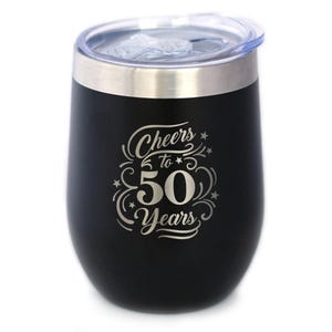 Prost auf 50 Jahre - Weinbecherglas mit Schiebedeckel - Edelstahl-Isolierbecher - 50-jähriges Jubiläum Geschenke und Partydekor