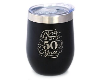 50th Anniversary Wine Tumbler: Stainless Steel Insulated Mug with Lid