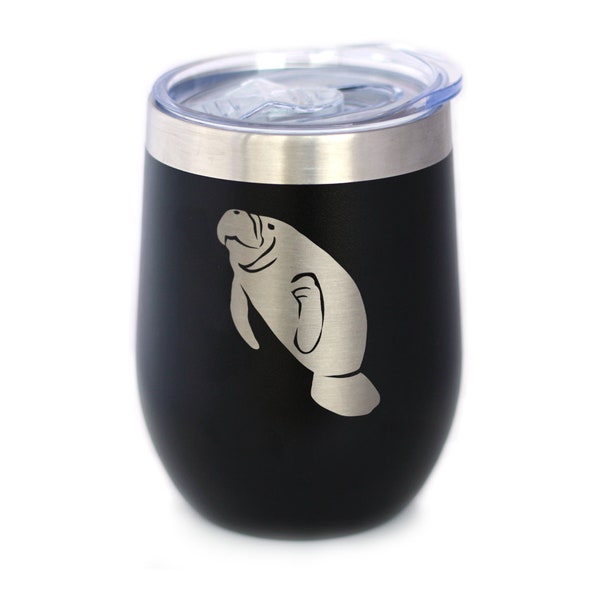 Manatee - Wine Tumbler Glass with Sliding Lid - Stainless Steel Insulated Mug - Manatee Gifts Women and Men Beach Lovers