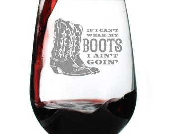 Cowboy Boots Stemless Wine Glass: Etched Western Gift
