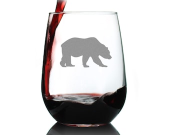 Bear Silhouette - Cute Stemless Wine Glass - Bear Decor Gifts for Lovers of Bears and Wine - Large Glasses