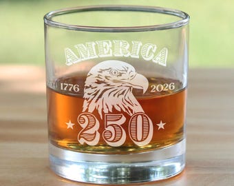Vaso de whisky del 250 aniversario de Estados Unidos: Vaso de whisky grabado, fabricado en EE. UU.