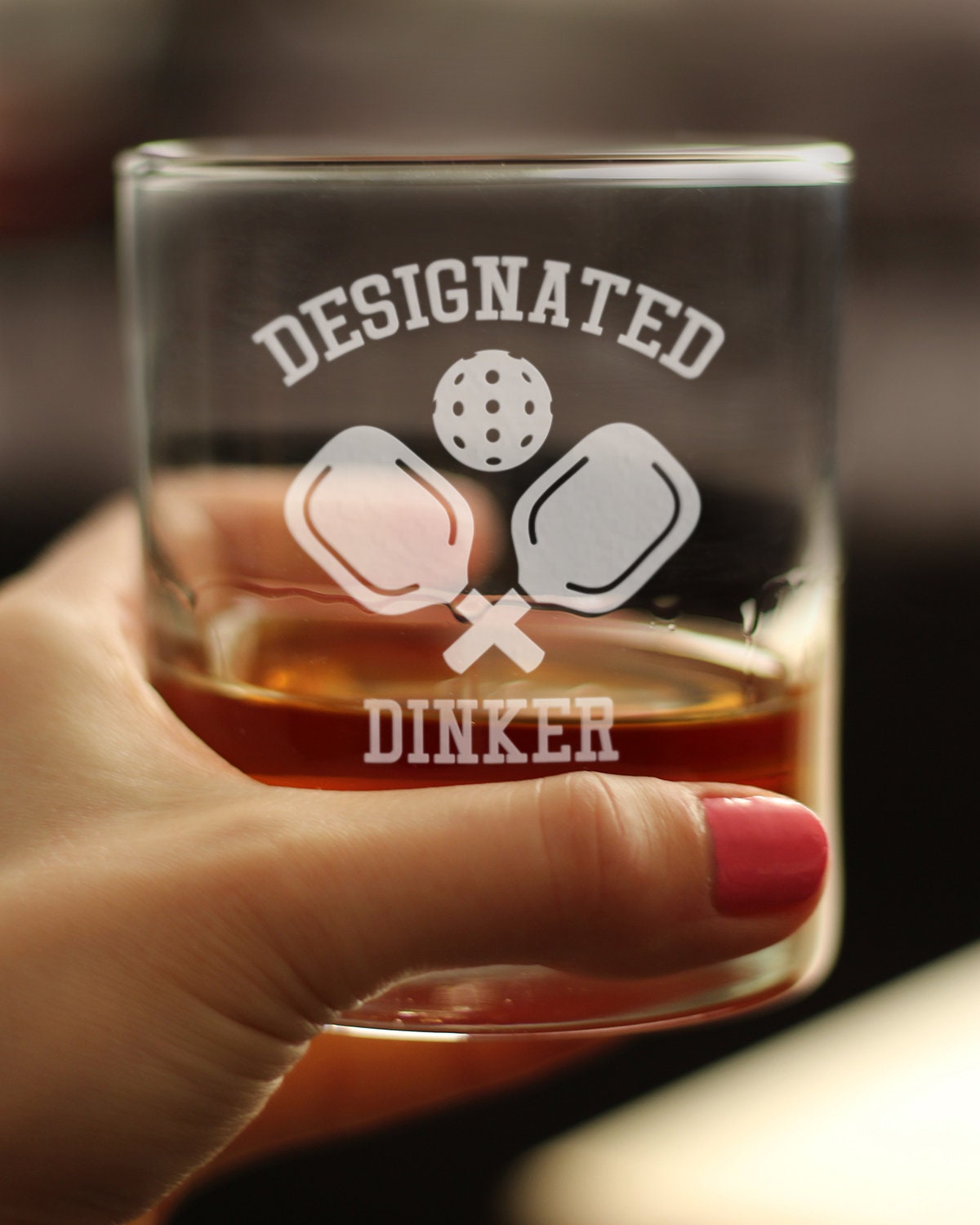 Designated Dinker - Whiskey Rocks Glass - Funny Unique Pickleball Themed Gifts for Dinkers and Bangers - 10 Oz Glasses