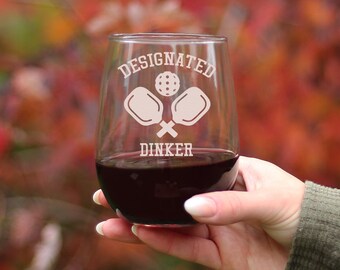 Designated Dinker Stemless Wine Glass: Funny Pickleball Gift