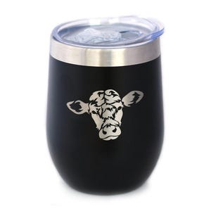 Mucca - Bicchiere da vino con coperchio scorrevole - Tazza termica in acciaio inossidabile - Regalo mucca per donne e uomini