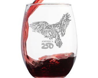 America 250 Bald Eagle - Vinglas utan stjälk America250 Officiellt för USA:s 250-årsjubileum 15oz glas