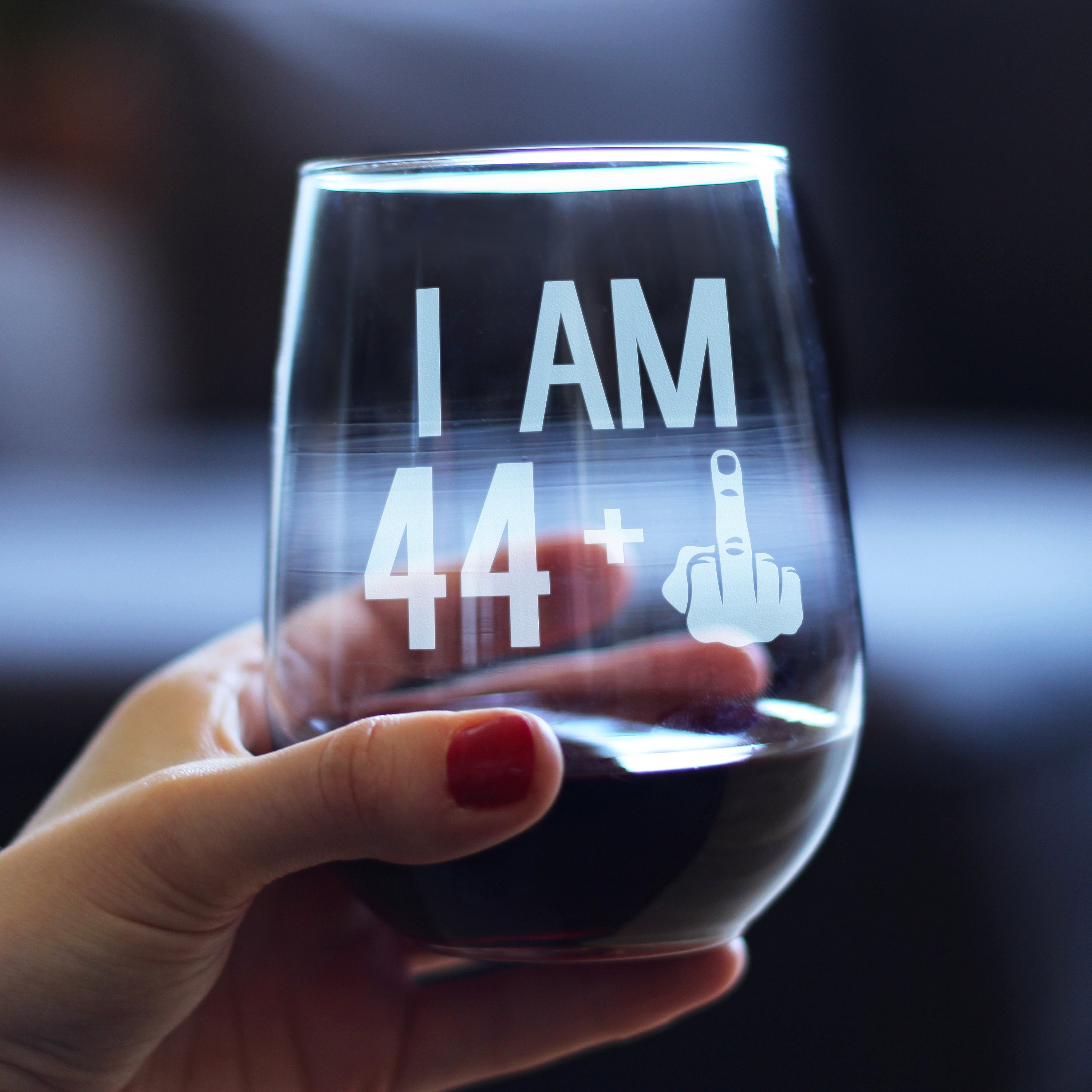 Funny 45th Birthday Wine Glass: Etched Middle Finger, Large Stemless 17oz -  Etsy