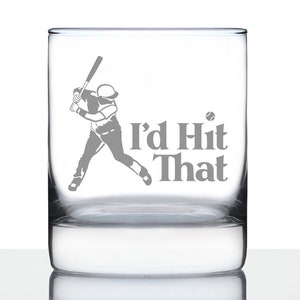 I&#39;d Hit That - Whiskey Rocks Glass - Funny Unique Sports Themed Gifts for Batters and Ballplayers Who Love Baseball - 10 Oz Glasses