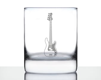 Electric Bass Rocks Glass - Music Gifts for Bass Players, Teachers and Musical Accessories for Musicians - 10.25 Oz Glasses