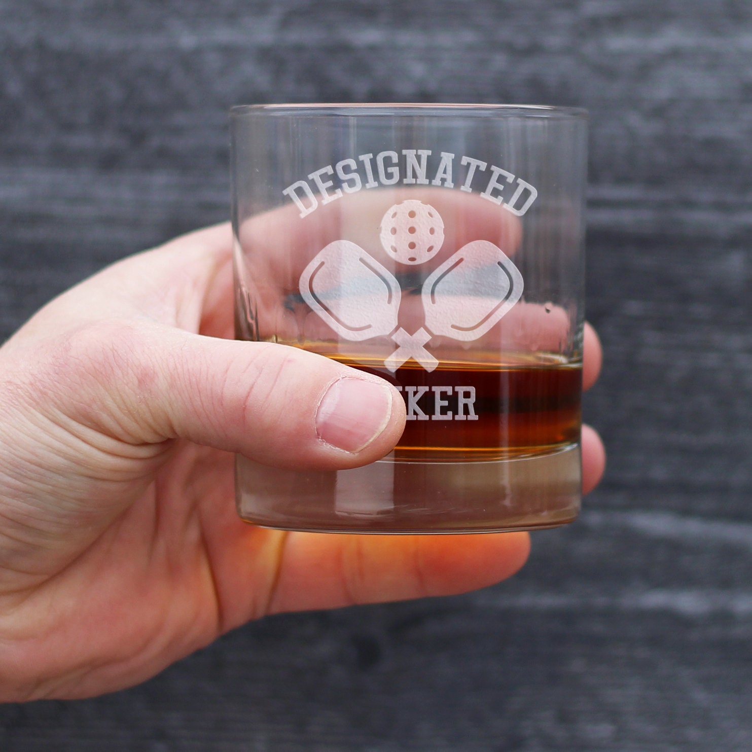 Designated Dinker - Whiskey Rocks Glass - Funny Unique Pickleball Themed Gifts for Dinkers and Bangers - 10 Oz Glasses