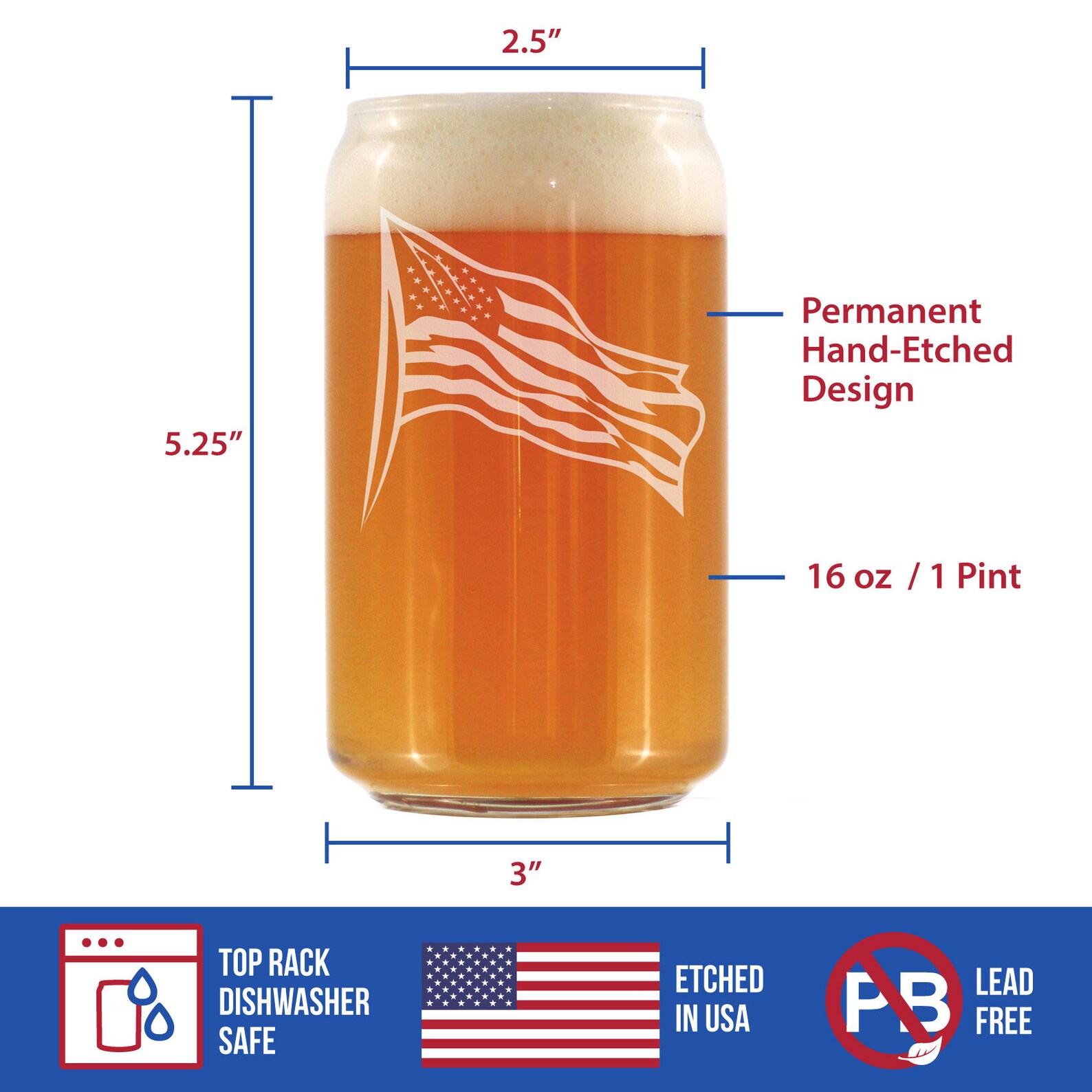 American Flag 16 oz Beer Can Pint Glass Gifts for American Etsy
