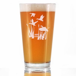 Duck Pond - Cute Funny Pint Glass, 16 Oz, Etched Sayings - Hunting Cabin Decor Gifts for Lovers of Waterfowl and Beer