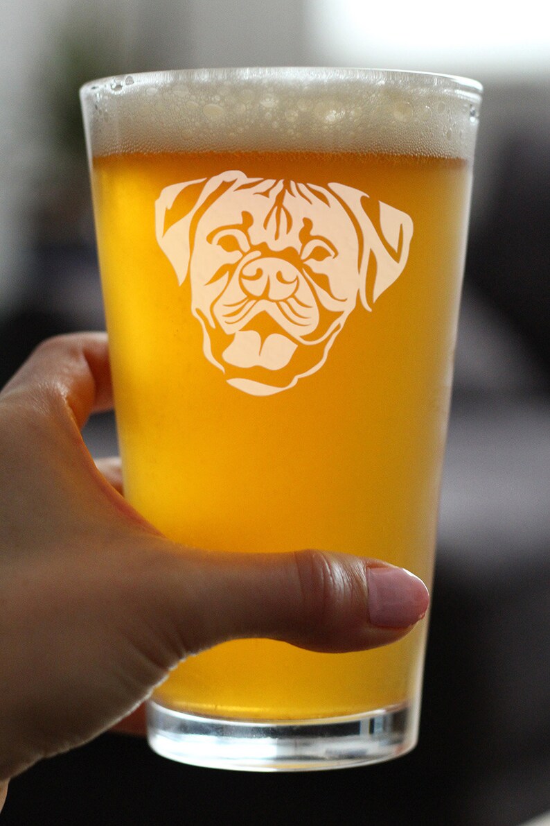 Happy Boxer Face Etched Sayings Cute Funny Pint Glass 16 Oz Natural Ears Cute Gifts for Dog Lovers with Boxers