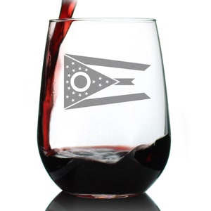 Ohio Flag - Engraved Large Stemless Wine Glass for Women & Men - Cute Fun Gift