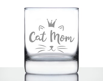 Etched Cat Mom Whisky Glas - Geschenk für Katzenlady