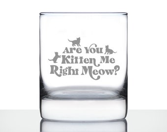 Vaso de rocas para amantes de los gatos grabado: ¿Eres un gatito, meow?