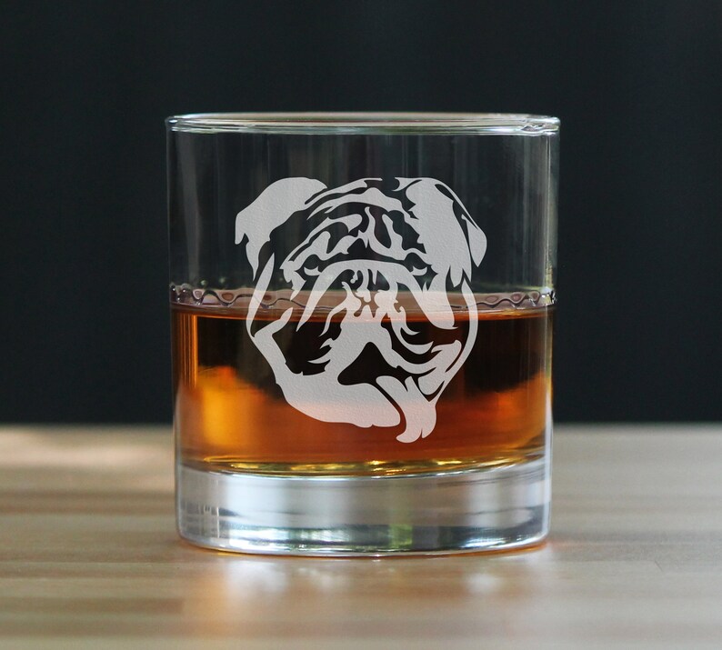 Bulldog 10 oz Rocks Glass or Old Fashioned Glass, Etched Glassware, Cute Gifts for Dog Lovers with English Bulldogs image 4