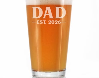 Pappa est. 2026 Pintglas: Ny pappas present, etsat 473 ml ölglas