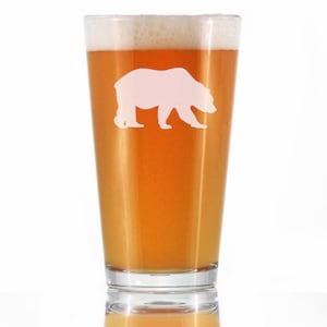 Bear Silhouette - Cute Funny Pint Glass, 16 Oz, Etched Sayings - Bear Decor Gifts for Lovers of Bears and Beer