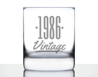 Vintage 1986 - Fun 40th Birthday Whiskey Rocks Glass Gifts for Men & Women Turning 40 - Retro Whisky Drinking Tumbler