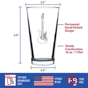 Electric Guitar Pint Glass for Beer Music Gifts for Guitar Players, Teachers and Musical Accessories for Musicians 16 Oz Glasses image 5