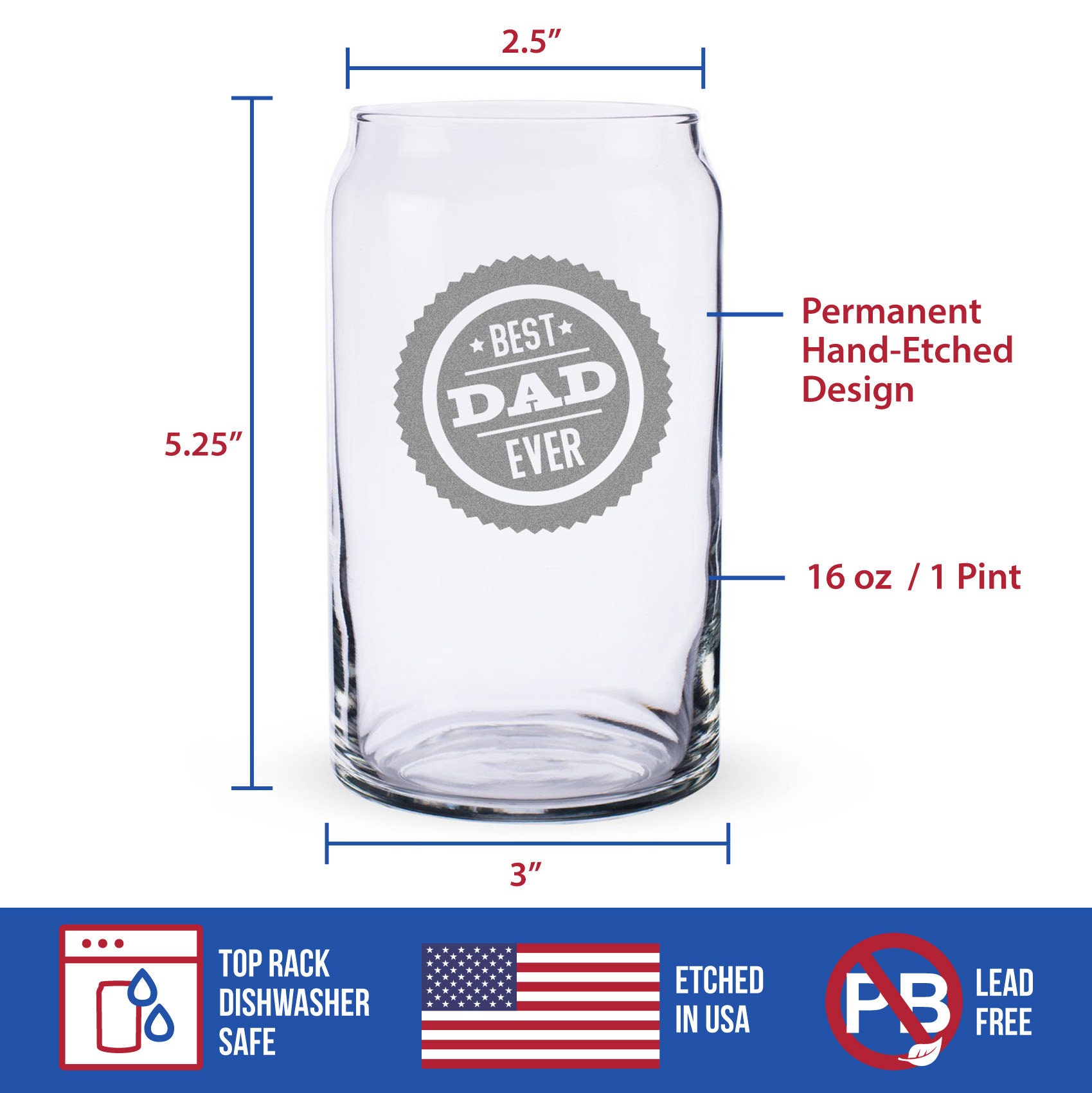Best Dad Ever Beer Libbey Glass Can Cups 16 Oz Iced Cup Perfect for Fathers  Day Gift for Dads, Fathers Comes With Lid and Straw 