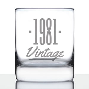 Vintage 1981 - Fun 44th Birthday Whiskey Rocks Glass Gifts for Men & Women Turning 44 - Retro Whisky Drinking Tumbler