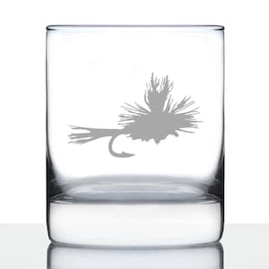 Fly Fishing Whiskey Rocks Glass - Unique Flyfishing Themed Gifts for Fishermen - 10.25 Oz Glasses