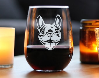Geëtst wijnglas Franse Bulldog: cadeau voor hondenmoeder (17 oz)