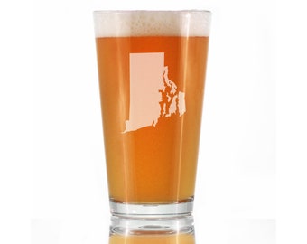 Rhode Island State Outline Pint Glass for Beer - Engraved Gifts for Rhode Islanders - 16 Oz